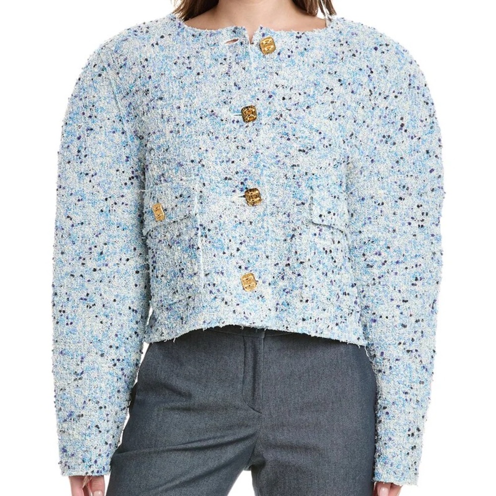 ELEGANT ST. JONES BOUCLE JACKET IN BLUE MULTICOLOR WITH TWO FRONT POCKETS
